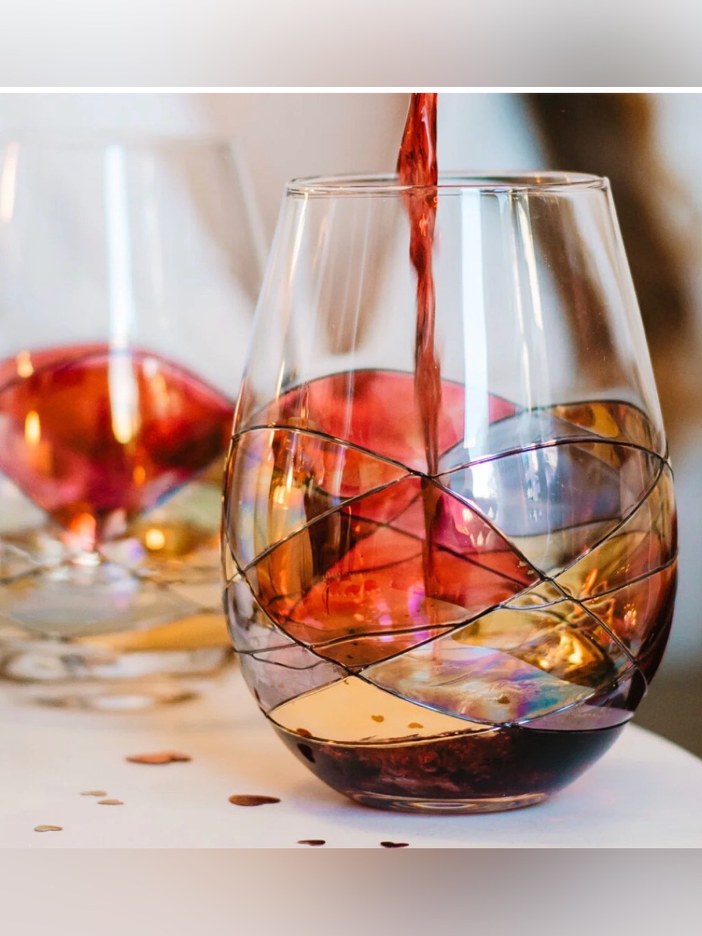 Sagrada Stemless Wine Glasses - Red, Gold, & Blue 20oz - 2 Glasses